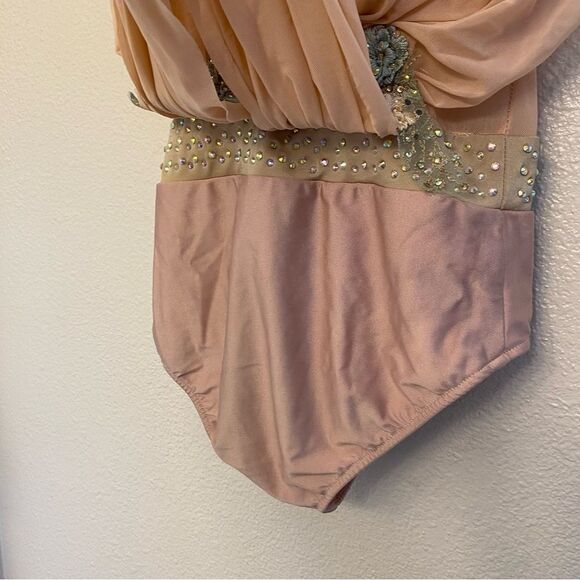 Glamour solo dance costume blush pink rhinestone custom stoned lyrical XLC child - Picture 7 of 15